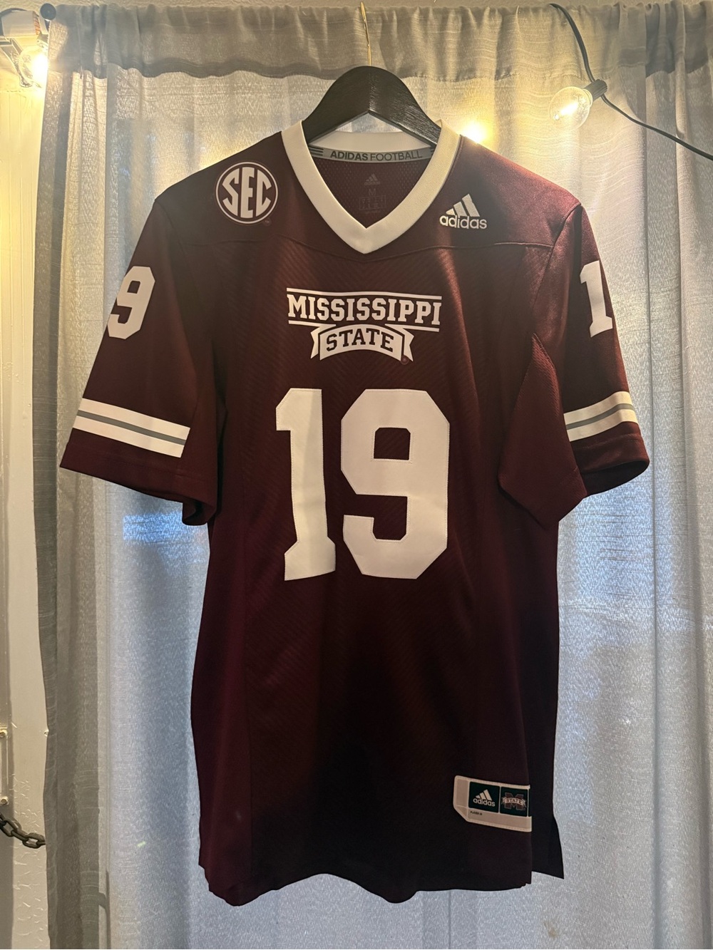 adidas Mississippi State Maroon Football Jersey with White Accents #19